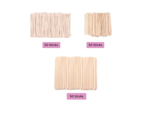 Image of Mibly 3 Style 150 Pcs Assorted Wooden Wax Sticks for Body Legs Face and Small Medium Large Sizes Eyebrow Waxing Applicator Spatulas for Hair Removal or Wood Craft Sticks