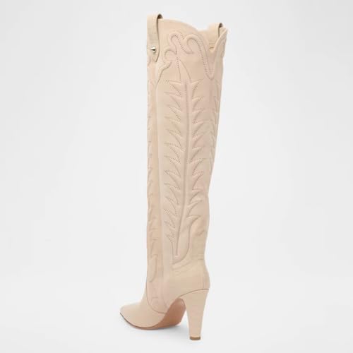 FSJ Women Pointed Toe Cowboy Boots Embroidered Chunky High Heel Knee High Boots Western Pull On Fashion Dress Shoes Size 4-16 US2