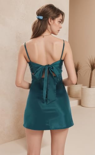 Satin Short Homecoming Dresses for Teens 2025 Spaghetti Strap Cocktail Party Gown with Bow3