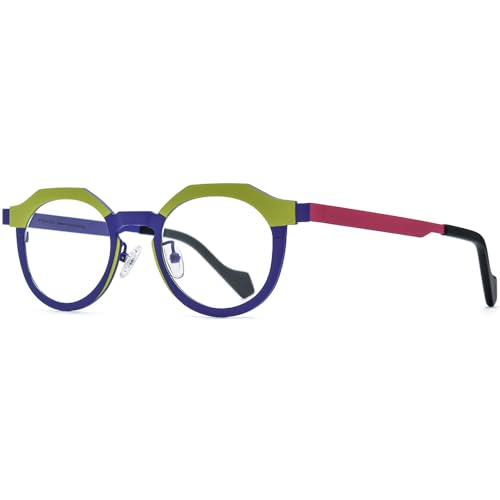 Image of FONEX Colorful Pure Titanium Glasses Frame Women Retro Round Eyeglasses