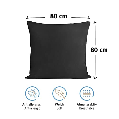 Komfortec 100% Cotton Cushion Covers, Set of 2, 80 x 80 cm, Super Soft Premium Jersey Pillowcase, 150 g/m², Pillow Slip, Black