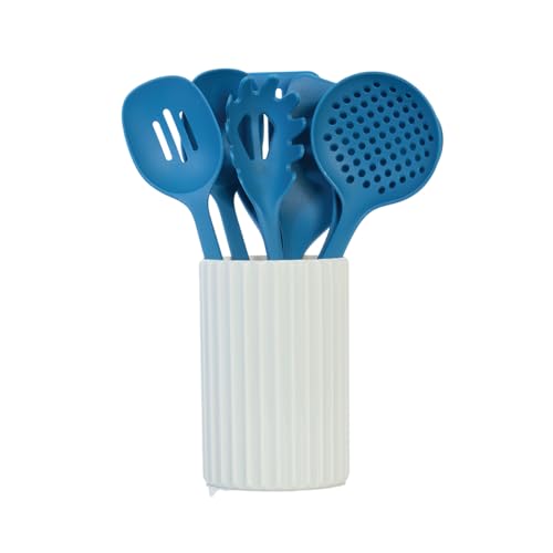 Glad Kitchen Utensils Set, 8pcs - Nonstick Cooking Tools with Utensil Holder - Nylon Spoon, Ladle, Skimmer, Spaghetti Server, and Turner Spatula Set - Dishwasher Safe, Blue - image 1