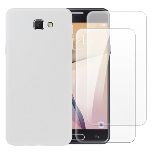 Shantime Case with 2 Pack Screen Protector Combo Compatible with Samsung Galaxy On5 2016, Shockproof Cover and Tempered Glass Set for Full Body Safety(White)