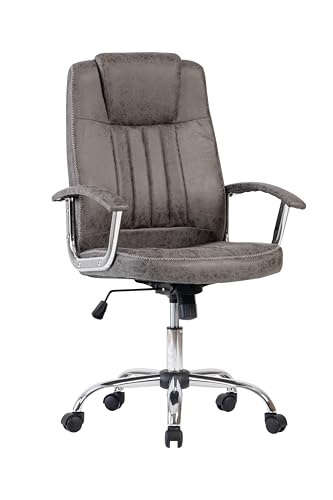 Duo Collection Bill Chefsessel in Anthrazit | Bürostuhl mit Mikrofaserbezug, verchromtem Gestell, Wippmechanik | höhenverstellbar, belastbar bis 100 kg