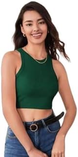 Ek Rag Tank top Casual Sleeveless Solid Women Ribbed Crop Tank Top Ribbed Tops for Women Women's &amp; Girls
