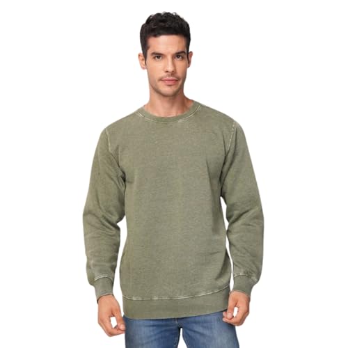 Milltex Unisex Vintage Fleece Crewneck Sweatshirt | Mid-Weight Garment-Washed Ringspun Fleece, Soft & Comfortable Pullover 603 - Green