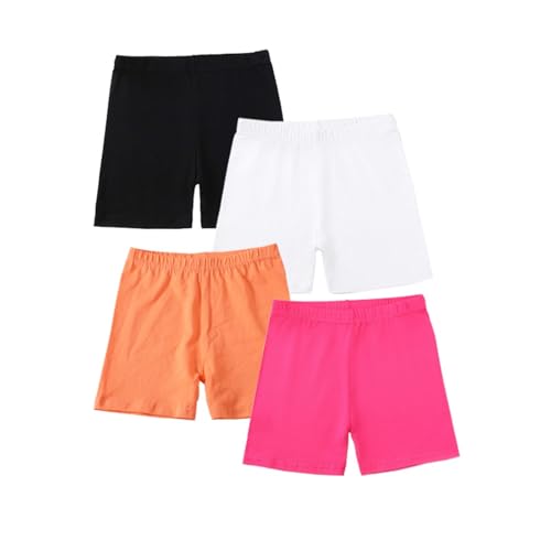 Girls Cotton Biker Short 4 Pack Cartwheel Dance Shorts Kids Cotton Athletic Under Dress (Light Pink, 7-8 Years)