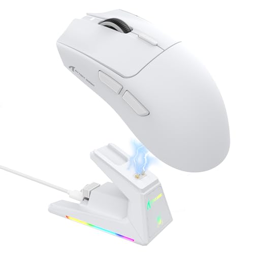 Image of ATTACK SHARK X1 Ultralight Tri Mode Wireless 40000 DPI Gaming Mouse-White | Magnetic RGB Charging Dock,PixArt PAW3395 Pro Sensor,BT /2.4Ghz /Wired,1K Polling,Optical Micro Switch,Driver for PC Mac Gamer