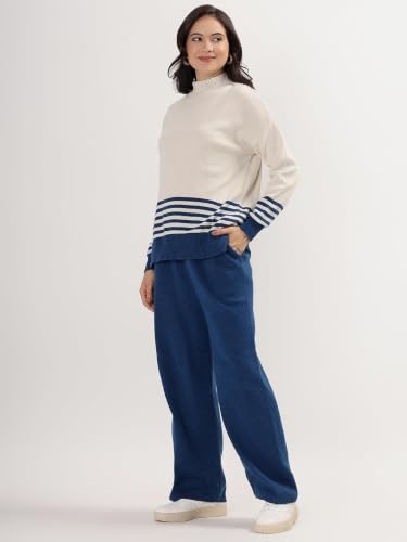 Image of Kvetoo Women Winter Coord Set Wool Blend Tracksuit High Neck Sweater and Wide Leg Pants Warm Knitwear Pyjama Set for Casual Office Travel Wear