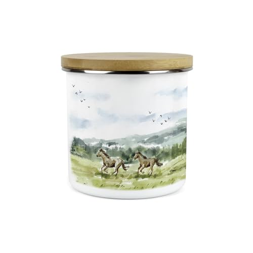 Purely Home Wild Horses Hot Chocolate Canister - Watercolour Landscapes Horse Themed Presents - 1.2L Large Enamel Kitchen Storage Container - Image 2