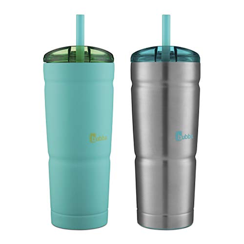 Image of Bubba Envy S Insulated Stainless Steel Tumbler with Straw, 24oz Ideal Travel Mug that is Stain, Sweat, and Odor Resistant, Insulated Water Bottle to Take on the Go, Tidal Wave and Stainless Steel