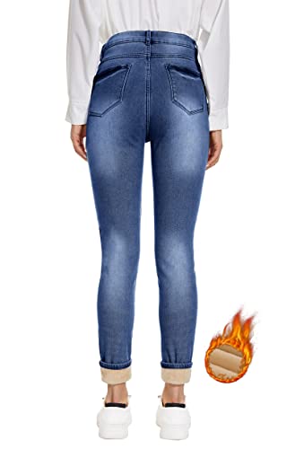 Women's Fleece Lined Jeans Thicken High Waisted Skinny Stretch Jeans for Women Winter Warm Flannel Lined Butt Lift Jeans3