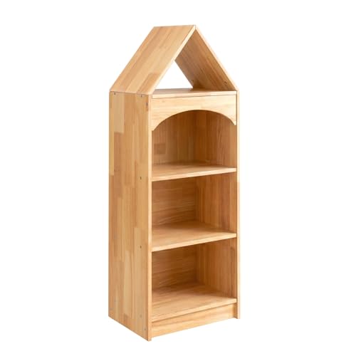 Image of OOOK Rubberwood Montessori Shelf, 4-Tier Toy Organizers and Storage, Wood Corner Cabinet for Kids Room, Playroom, Nursery, Classroom, Kindergarten