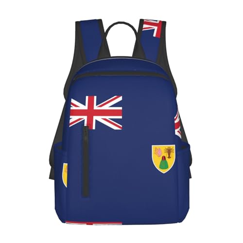 Sac à dos imprimé drapeau des îles Turques et Caïques noir pour le travail et le shopping