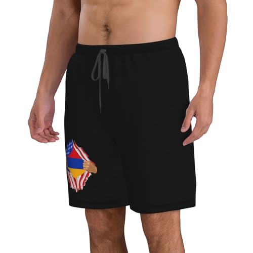 Hand Tear Flag of Armenia Mens Swim Trunks Quick Dry Swim Board Shorts Casual Beach Shorts2