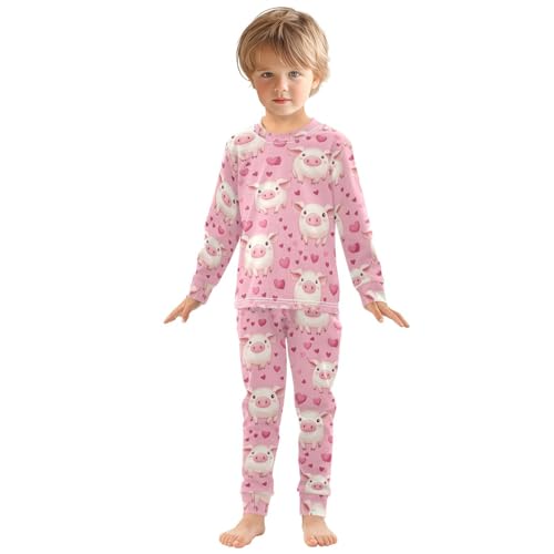 Fustylead Cute Piglets and Pink Hearts Cotton Pajamas Set 2 Piece Long Sleeve Pjs Sleepwear3