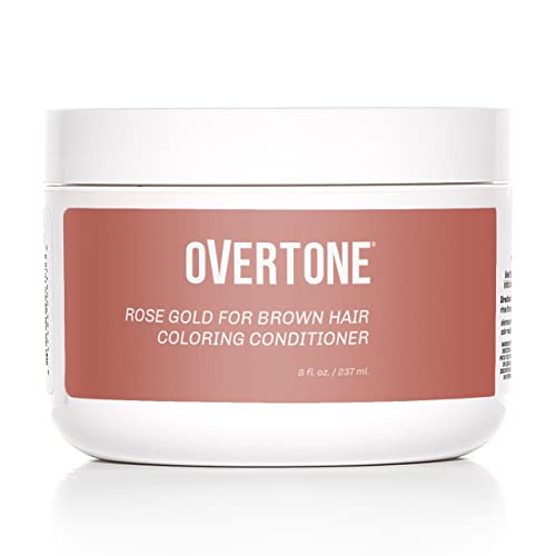 OVERTONE Haircare Semi-Permanent Color Depositing Conditioner with Shea Butter & Coconut Oil, Rose Gold for Brown, Cruelty-Free, 8 oz
