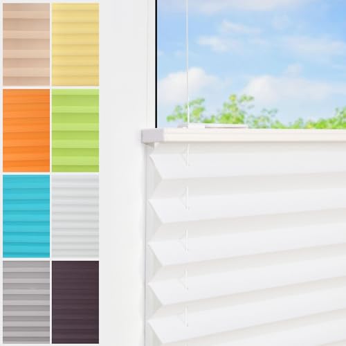 Plissee Ohne Bohren klemmfix,95x120cm（BxH,Weiß,Easyfix Faltrollo mit Klemmträger, Klemmfix ohne Bohren, Lichtschutz, Verschpannt