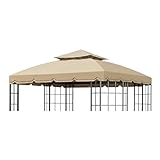 Garden Winds Reinforced RipLock 350 Replacement Canopy Top Cover Compatible with Bay Window 10' x 12' Gazebo Models L-GZ120PST-2, L-GZ120PST-2D - Beige
