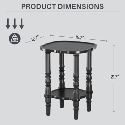 Image of Uniclinens Solid Wood End Side Table - Small Wooden Nightstand for Living Room Bedroom, Black