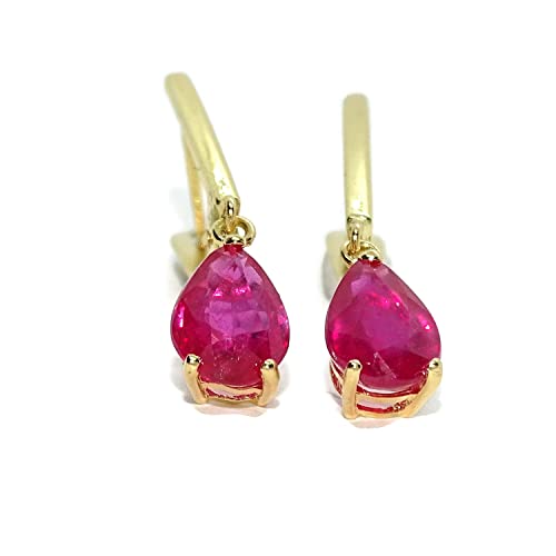 Boucles d'oreilles or jaune 18 carats rubis naturel taille larme 2cm