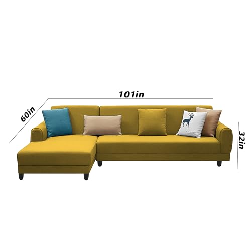 Image of Kraven LHS 6 Seater L Shape Sofa Set for Living Room (Yellow Fabric) Premium Fabric Sofa