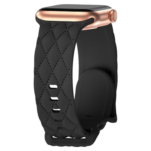 Matelasse Engraved Bands for Apple Watch Band 41mm 40mm 45mm 44mm 38mm 42mm Women Men,Silicone Classic Designer Engraved Pattern Sport Strap Replacement WristBands for Apple Watch Series 9/8/7/SE