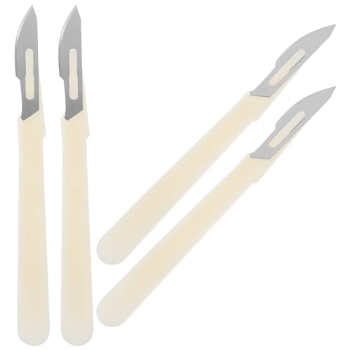 VALICLUD Couteau à Professionnel Européen en Acier Carbone et Plastique Blanc 4 Pièces Lame Dentelée pour Découpe et Stratification Domicile