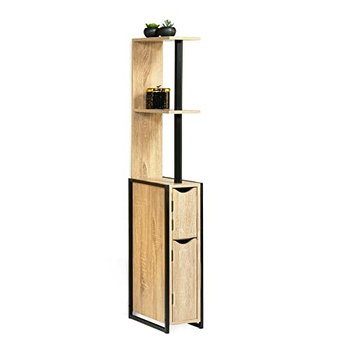 FACILITYS – Mueble WC efecto madera y metal tipo industrial, Para Baño, Negro