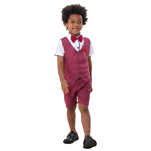 Wedding Outfit For Boys, Dress Shorts, Matching Vest, White Dress Shirt, And Bow Tie #TOP1