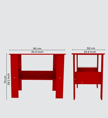 Image of Modern Compact Study Desk with Storage Shelf, Red, 90x50x74 cm, Space-Saving Home Office Table, DIY Assembly
