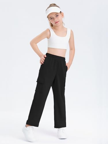 Image of Girls Kids Cargo Sweatpants Wide Straight Leg Jogger Pants 5-14 Years