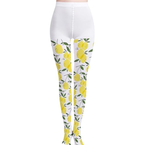 Premium Velvet Yellow Lemon Tummy Control Lolita Tights for Women with Designs Patterned Pantyhose Stockings
