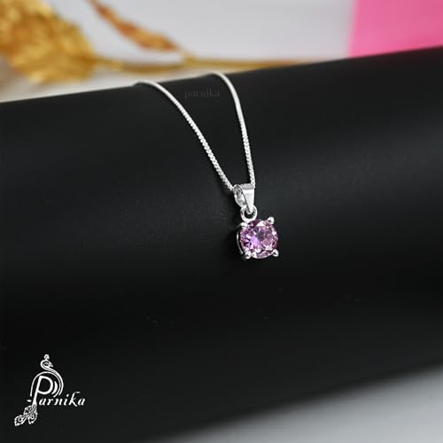 Image of Parnika 925 Sterling Silver Heart Solitaire Zircon Pendant for Women and Girls | Gift for Women n Girls | With Certificate of Authenticity | Pendant Only | Locket|