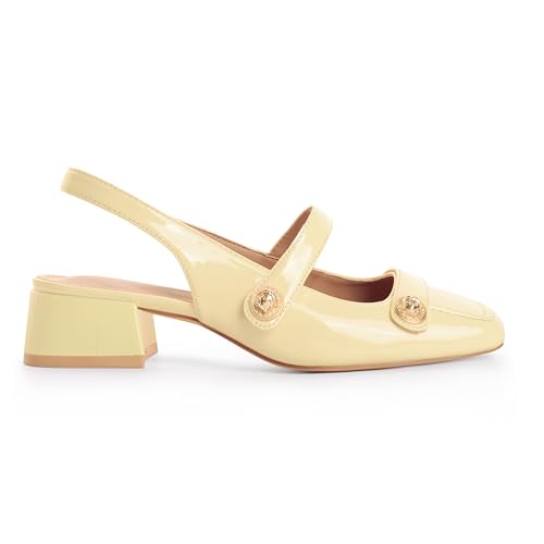 Image of Slingback Mary Jane Heels for Women Low Block Heel Closed Square Toe Pump Shoes Heels Classic Daily Office Dressy Shoes