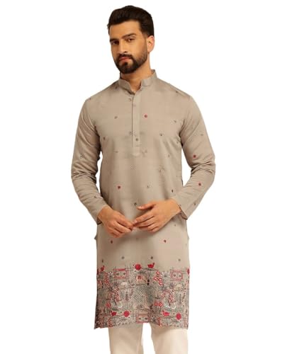 Image of SOJANYA (Since 1958 Men's Festive Cotton Silk Designer Kurta with Daman Embroidered Detailing | Perfect for Navratri, Diwali & Special Occasions