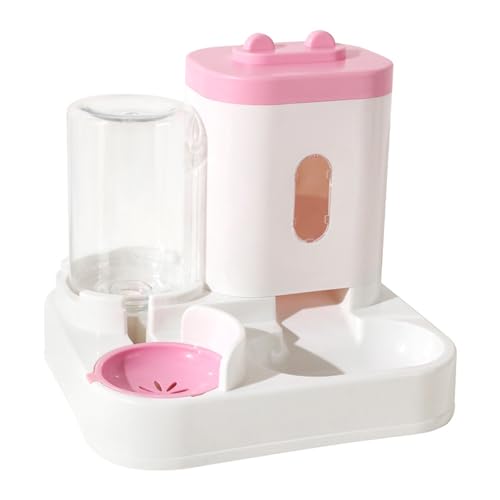 lamphle Convenient Pet Food Water Dispenser Large Capacity Feeder Automatic Gravity Cat Dog Visible Pink