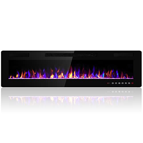 Image of Electactic 68 Inch Electric Fireplace Insert Ultra-Thin - Recessed & Wall-Mounted Fireplace Heater with Thermostat, Adjustable Flame, Remote Control - Linear with Timer, Touch Screen, 750 /1500W