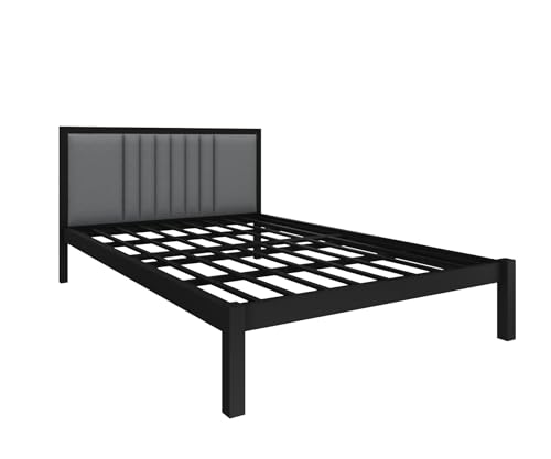 Image of Homdec Venus Wall-Supported Upholstered Headboard Metal Bed (Black, Double)