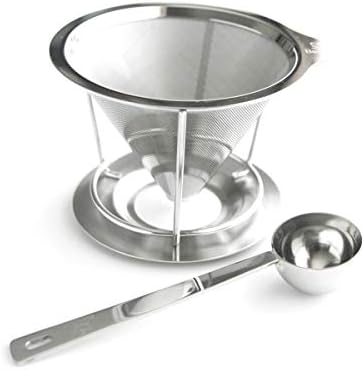 BREWfUZE Pour Over Coffee Dripper Filter, Durable & Rust Proof Stainless Steel Drip Coffee Cone with Double Mesh | Easy to Use & Clean Reusable Coffee