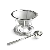 Pour Over Coffee Dripper Filter - Durable & Rust Proof Stainless Steel Drip Coffee Cone With Double Mesh | Easy To Use & Clean Reusable Coffee Maker Brewer | Bonus Cup Stand & Scoop Included