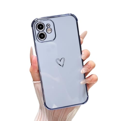 Coque iPhone 12 ZTOFERA avec joli motif cœurs bleus et bords plaqués pour femmes