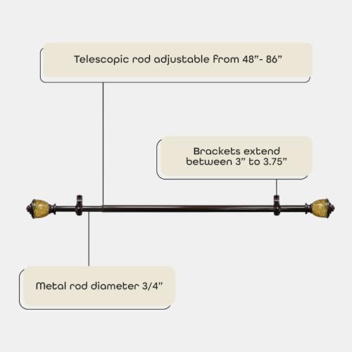 Image of Decorative Window Curtain Rods with Finials, 48 to 86 Inches, 0.75 Diameter - Camino Lincroft - Lightweight & Easy to Install, Adjusts Telescopically to Fit Any Window by Achim Home Decor