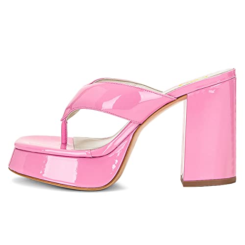 FSJ Women Fashion Thong Open Toe Platform Sandals Chunky High Heel Slip On Ladies Summer Vacation Casual Mules Size 4-15 US2