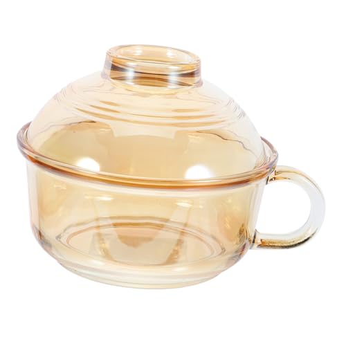 BAZEITFLOW 耐熱ガラス製ラーメン丼 蓋付きハンドル付スープボウル 電子レンジ オーブン対応 家用収納可能な式泡面碗