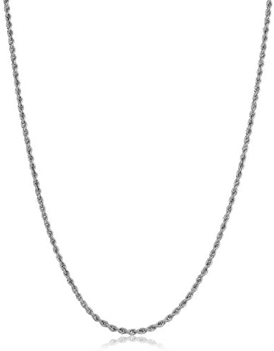 10k Yellow or White Gold 1.8 mm Classic Rope Chain Necklace for Men and women (14, 16, 18, 20, 22, 24, 26 or 30 inch)