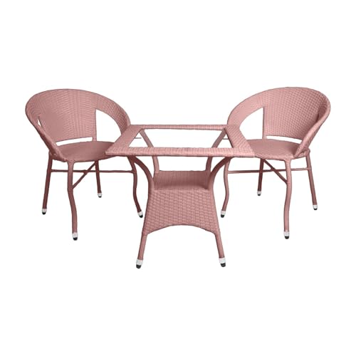 Image of Amazon Brand - Solimo Rattan Wicker 2 Seater Patio Seating Set | 2 Chair and 1 Square Glass Topped Table Set | Coffee Table Furniture for Balcony, Garden, Terrace, Indoor, Outdoor Use (Light Brown)