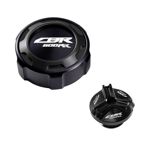 CBR600RR CBR 600 RR 600RR 2007 2008-2023 アクセサリー オートバイフロントブレーキフルードタンクキャップとエンジンオイル注入ポートに対応(A set black)