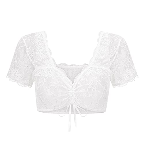 Dirndl Damen Oktoberfest Sexy Spitze Dirndlbluse Hochgeschlossen Einfarbig...