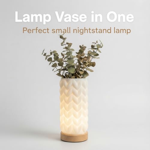 Image of Small Bedside Lamp for Nightstand, 3D Printed Mini Table Lamp, 3 Color Temperatures Warm to Cool White, Cozy Small Lamp for Bedroom Dorm Tight Spaces, Ash Wood Base, 8.8 Inch Tall - Honeycomb